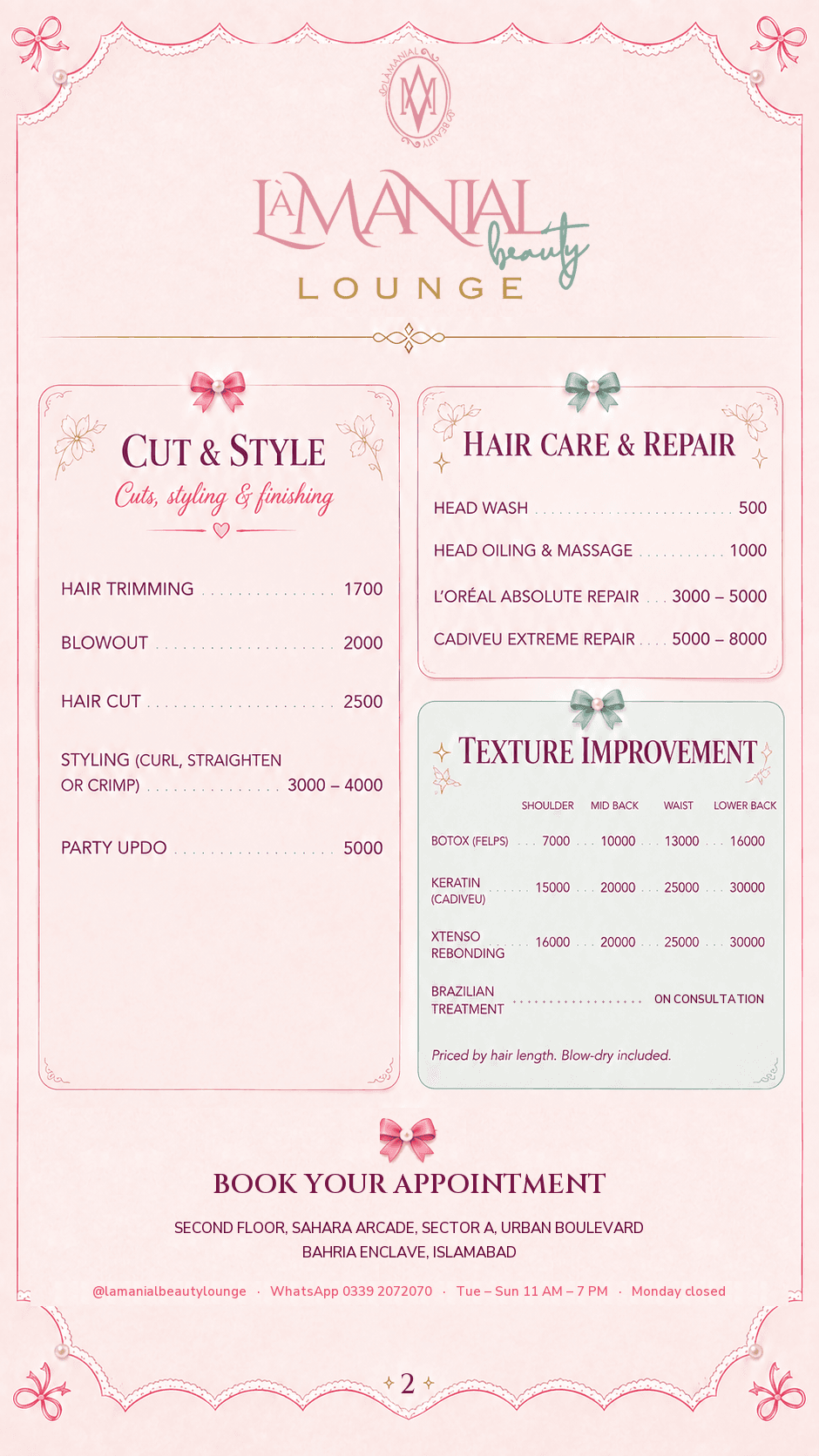 Hair Artistry menu page