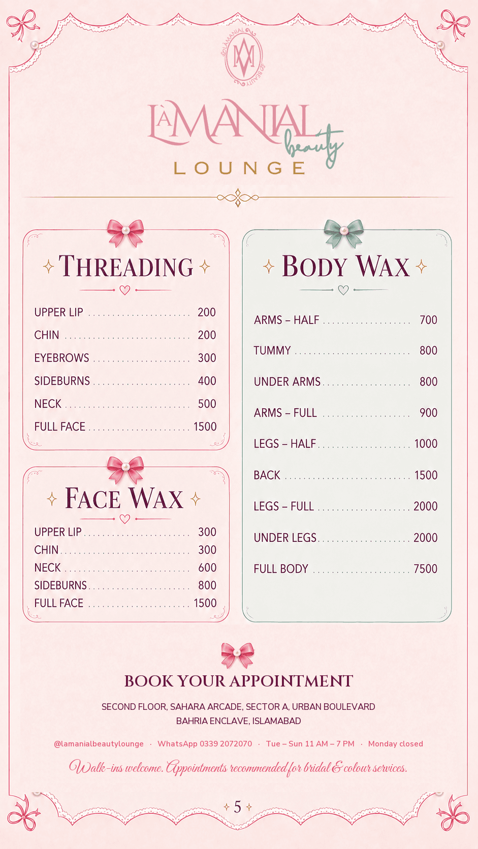 Thread & Wax menu page