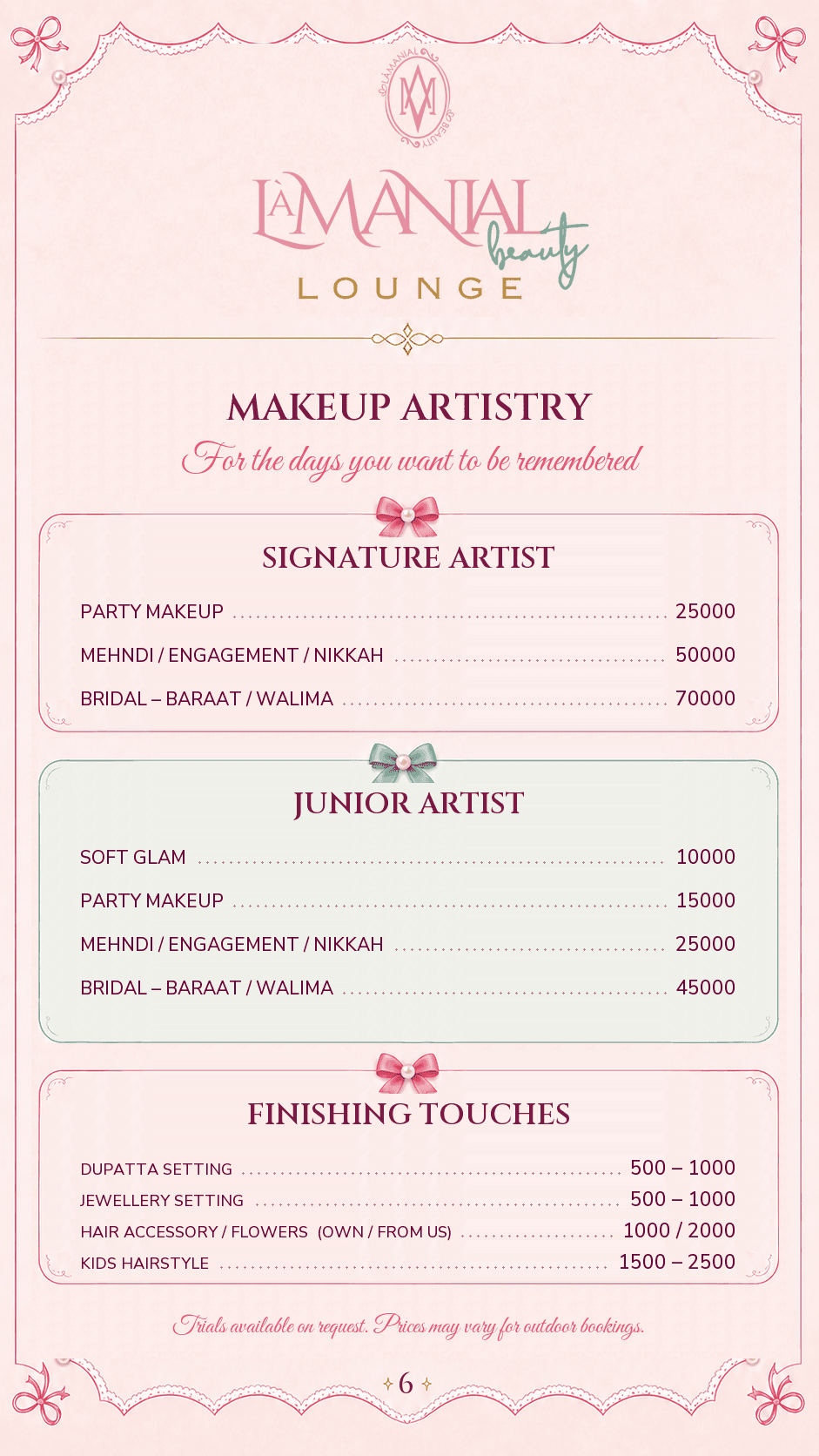 Makeup Artistry menu page
