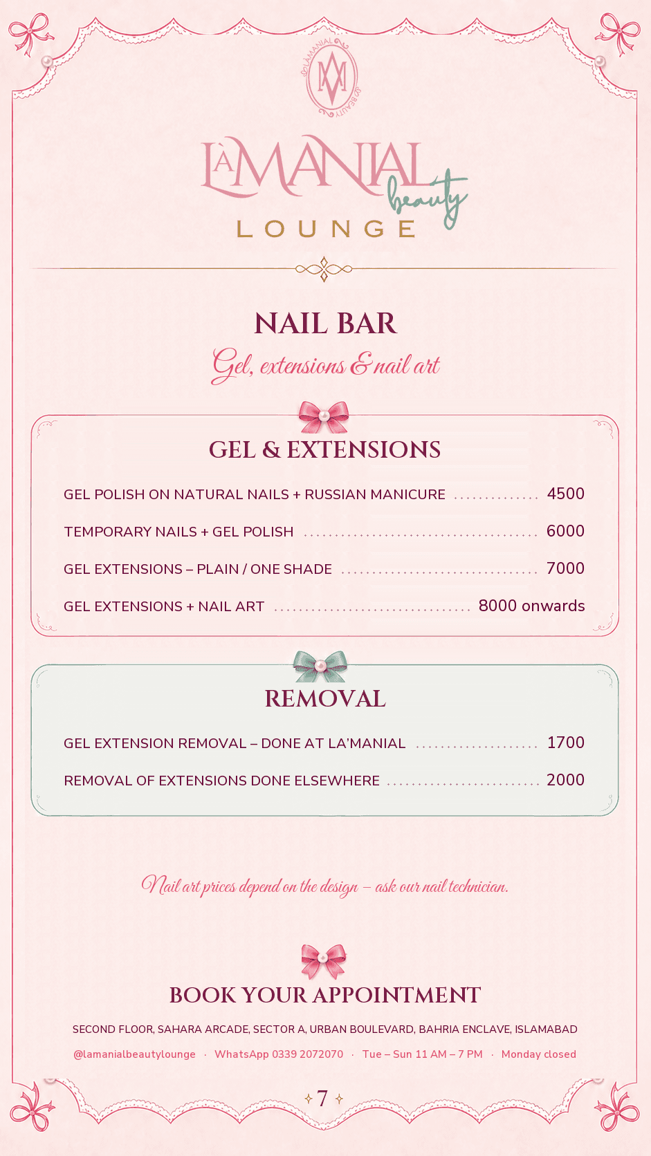 Nail Bar menu page